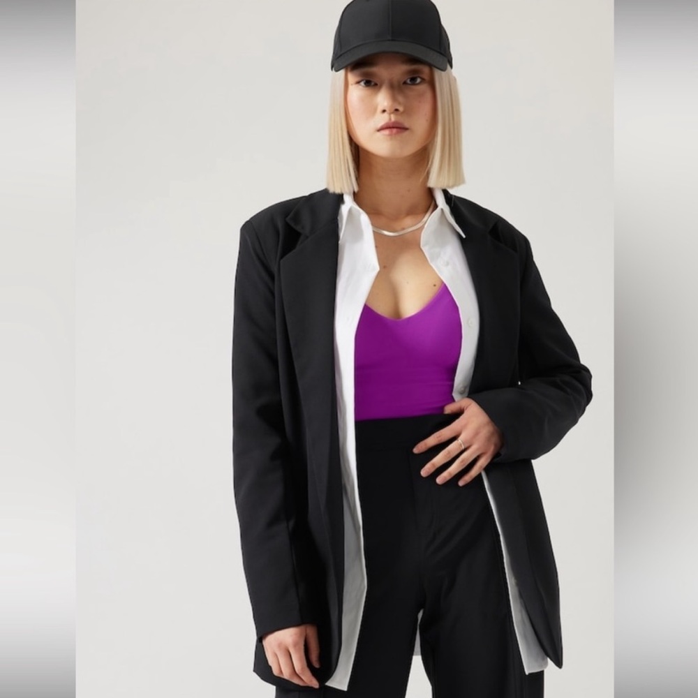 Athleta Endless Primatwill black blazer tie jacket 10